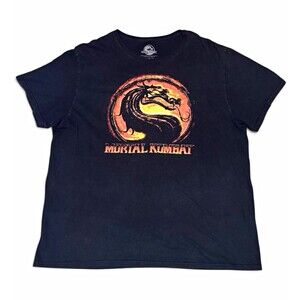 Mortal Kombat Mens XL Black Cotton Graphic Dragon Logo Crew Neck T-Shirt